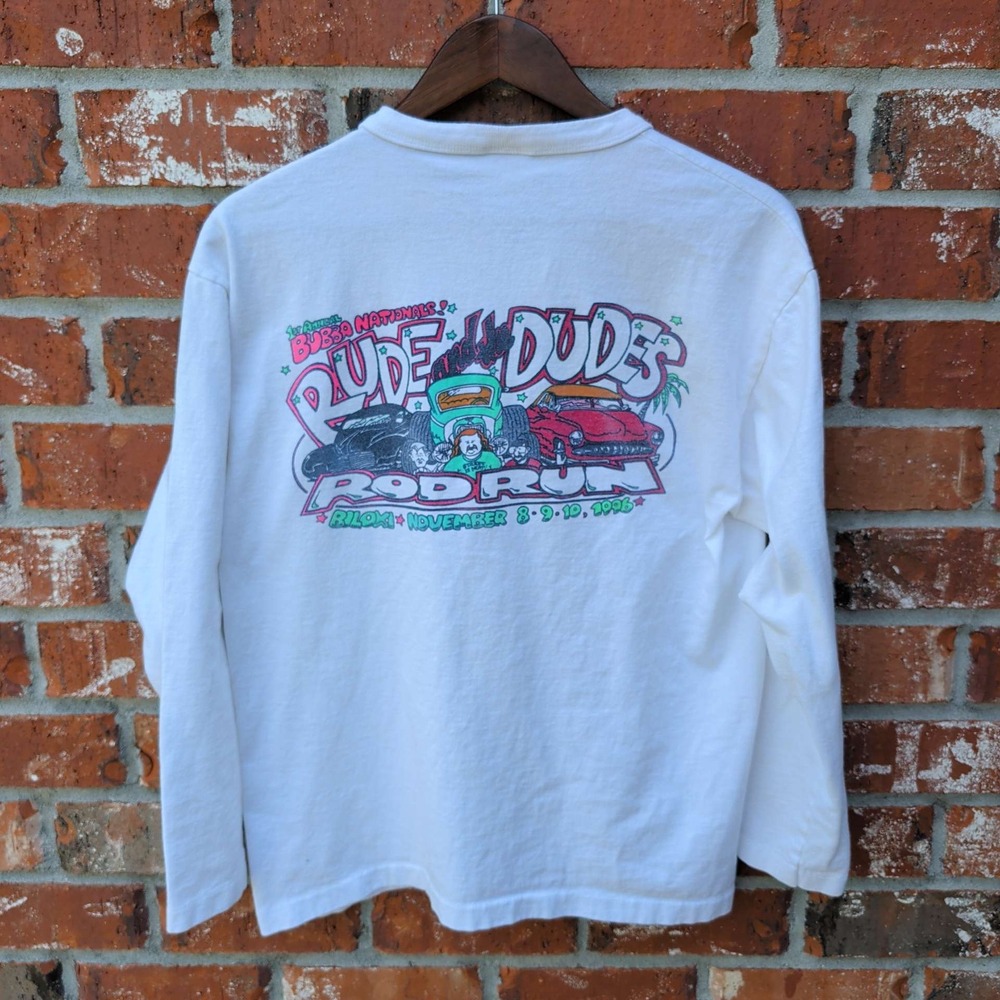 Henley Mens M White 1996 Bubba Nationals Rude Dudes Rod Run Biloxi